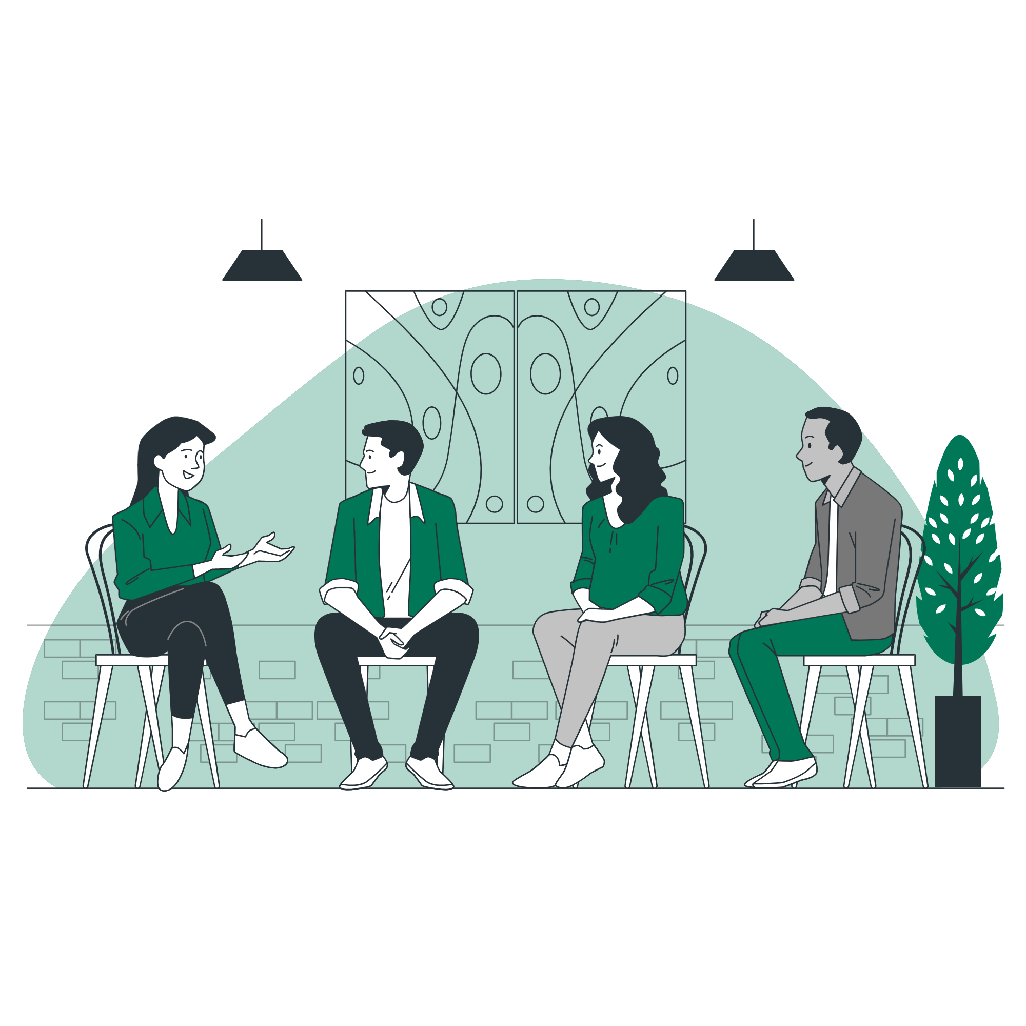 a group of people sitting in chairs