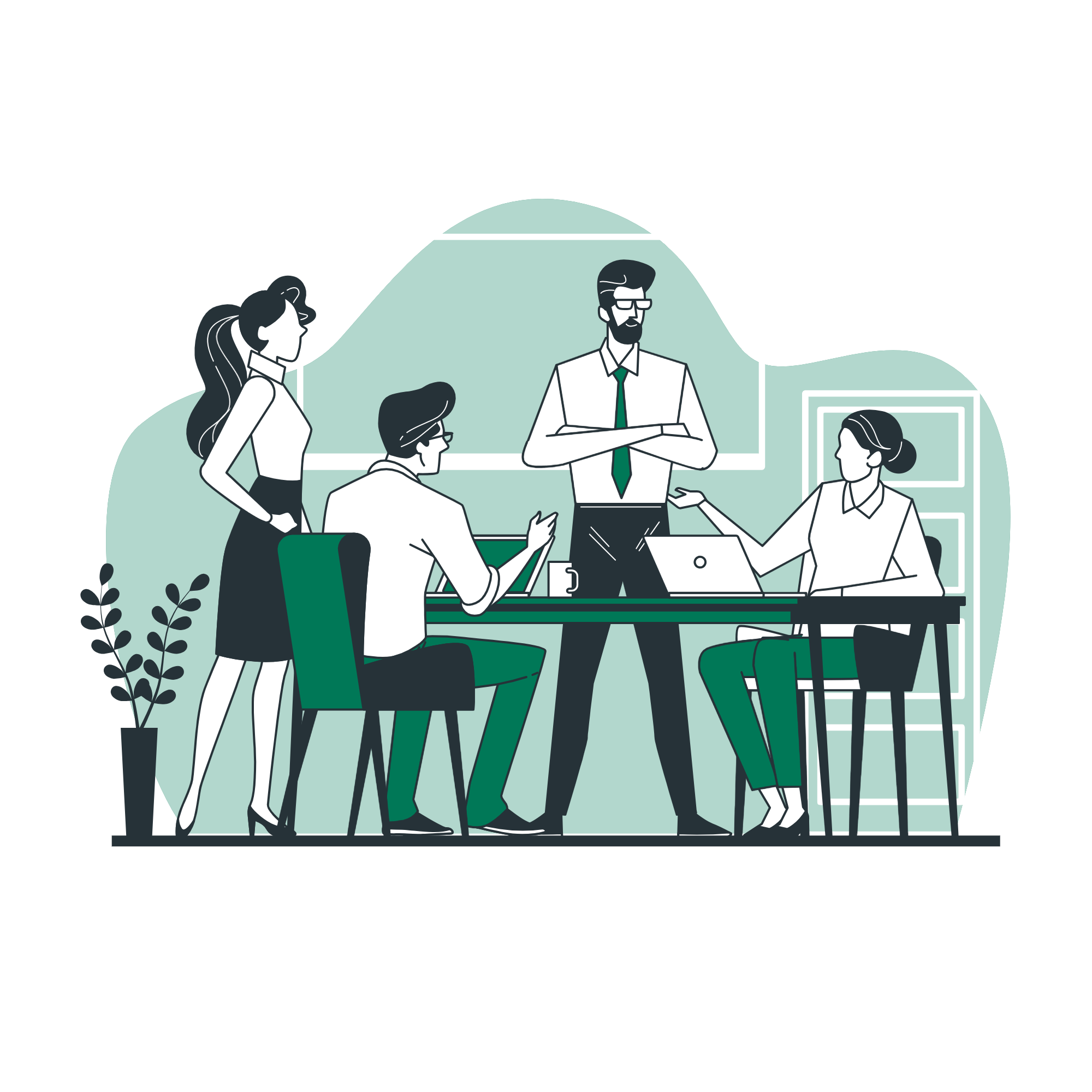 a group of people sitting at a table